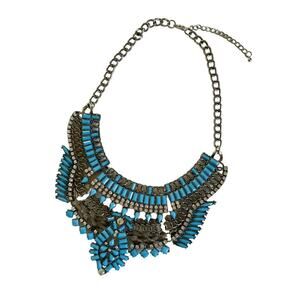 Full Tilt Amanda Silver and Turquoise Bib Style Boho Statement Necklace